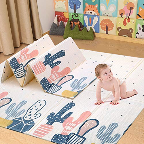 Baby Care Play Mat Play Mat for Infants Non-Toxic Baby Mat Cushioned Baby Mat Waterproof Playmat Baby Floor mat Play mats Toddler Cactus pattern78×70.2in