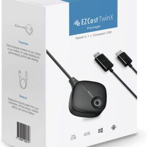 EZCast TwinX Package | HDMI Wireless Display USB-C Transmitter and Receiver, Supports Streaming Paid apps, Miracast, Airplay, DLNA, Chrome Browser Mirror, iOS/Android/MacOS/Windows/Chrome OS