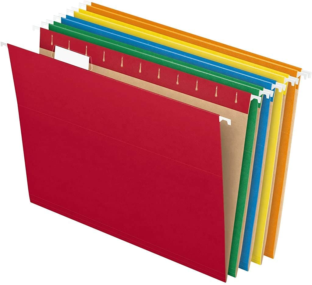 Hanging File Folders, Assorted Colors, 1/5-Cut Adjustable Tabs, 25 Per