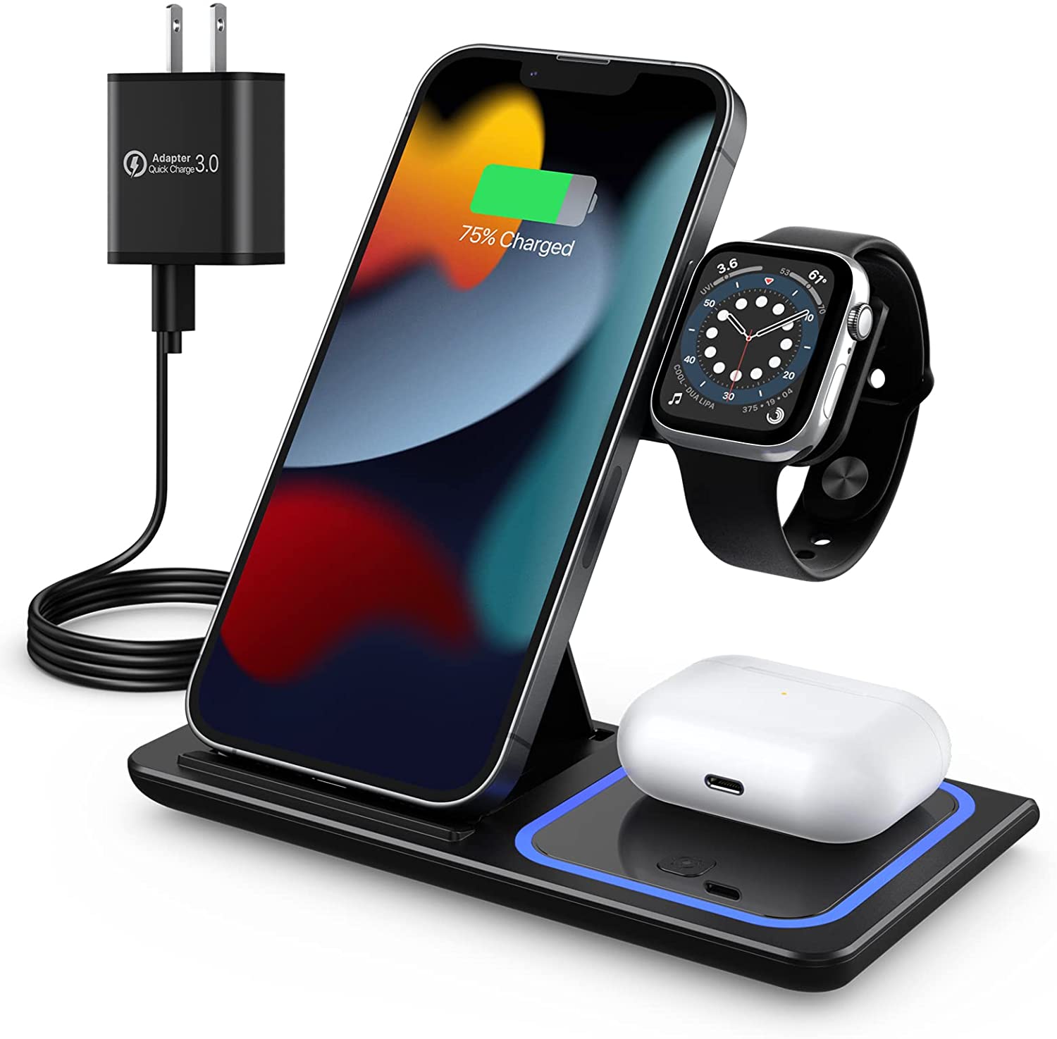 Wireless Charging Station, 3 in 1 Foldable Wireless Charger Stand, Wireless Charging Stand for iPhone 13/12/12 Pro/12 Pro Max/11/XS Max/XS/XR/X/8P, Airpods 2/pro, Apple Watch, and Qi-Certified Phones