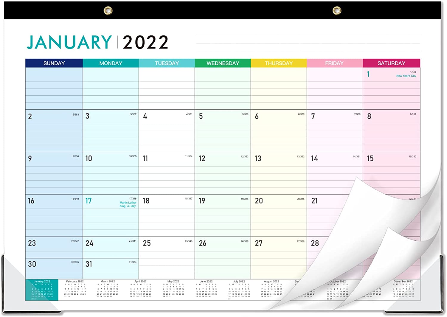 Desk Calendar 2022 – 18 Monthly Desk/Wall Calendar 2-in-1,16.8″ x 12″, January 2022 – June 2023, Thick Paper with Corner Protectors, Large Ruled Blocks – Colorful Lump