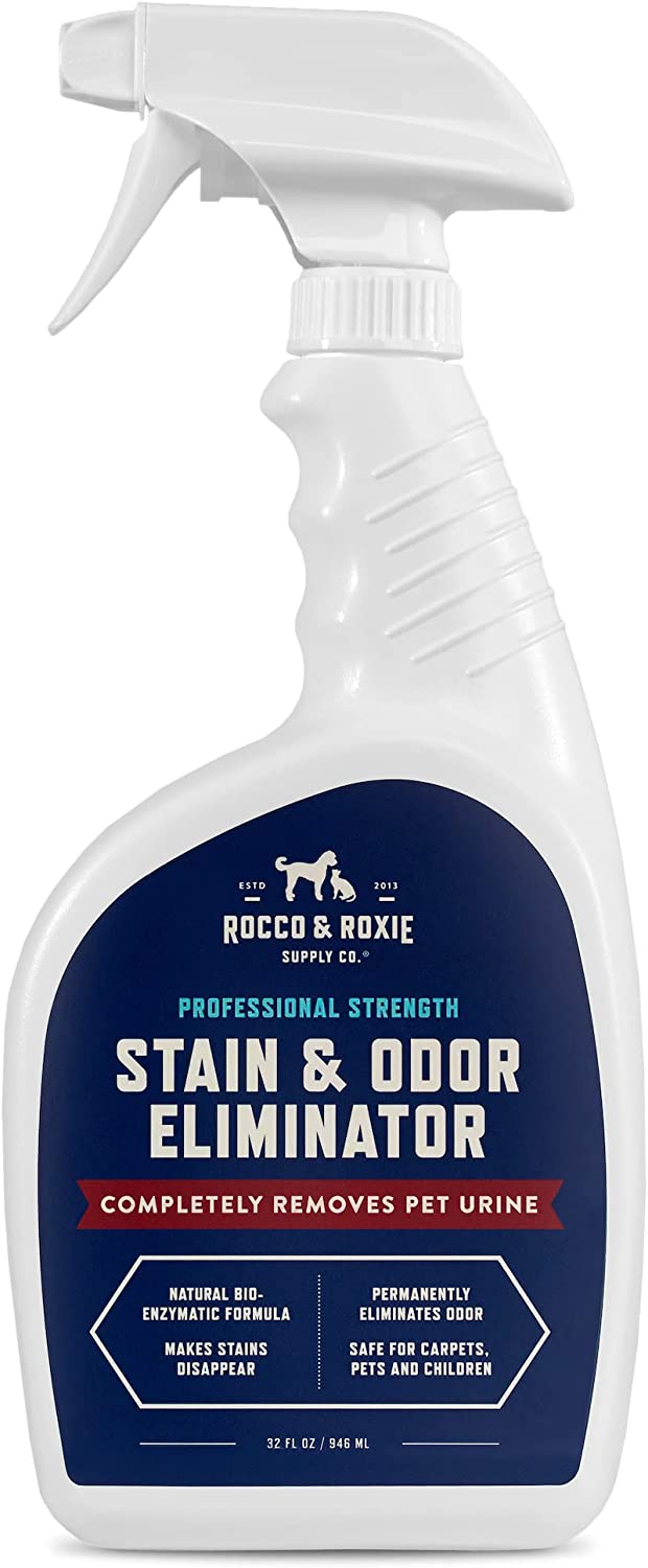 Rocco & Roxie Stain & Odor Eliminator for Strong Odor – Enzyme-Powered Pet Odor Eliminator for Home – Carpet Stain Remover for Cat and Dog Pee – Enzymatic Cat Urine Destroyer – Carpet Cleaner Spray