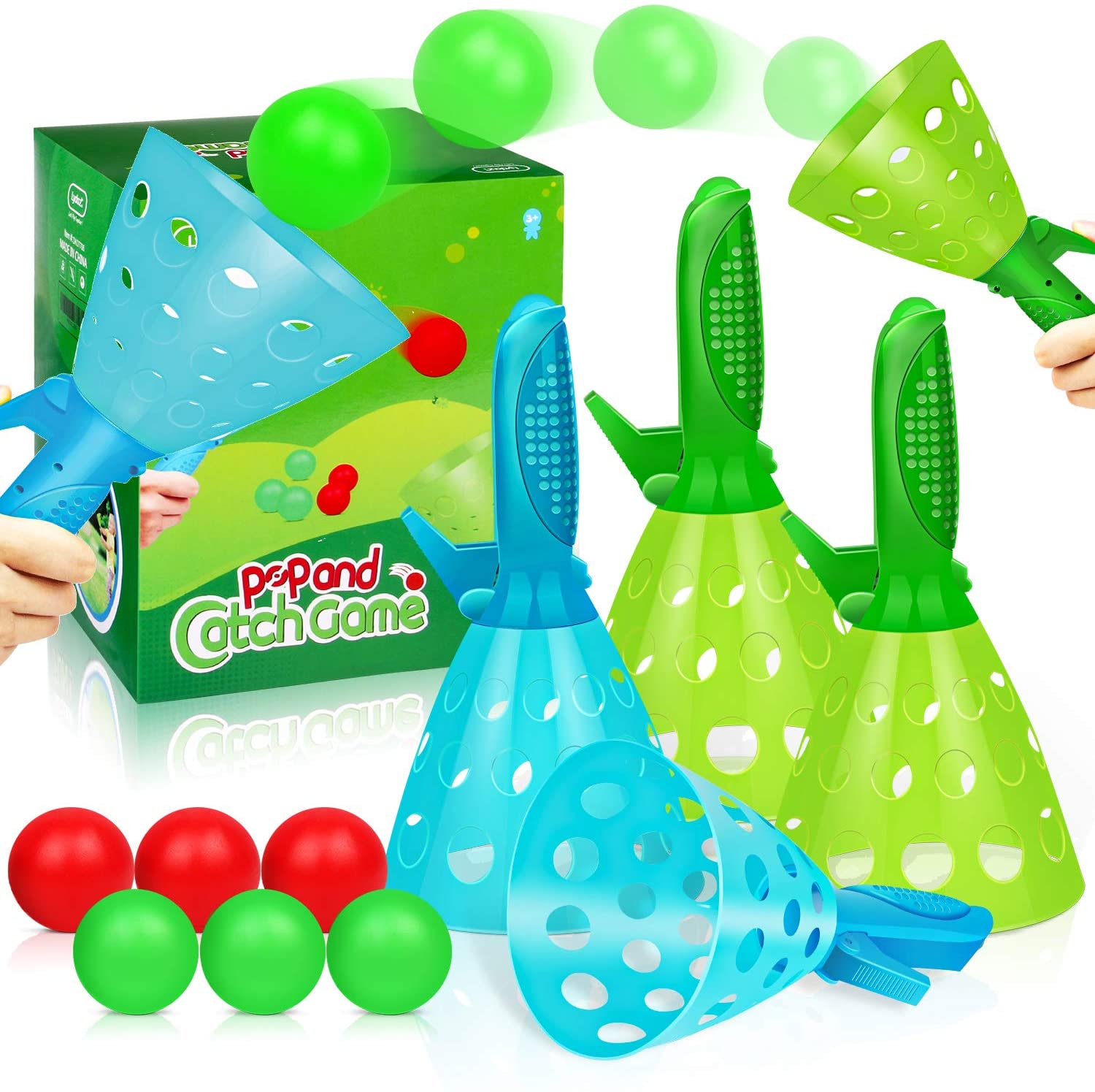 Outdoor Indoor Game Activities for Kids, Pop-Pass-Catch Ball Game with 4 Catch Launcher Baskets and 6 Balls, Valentines Day Gifts Birthday Party Favors Beach Toys for Kids Age 5 6 7 8 9 10+ and Adults
