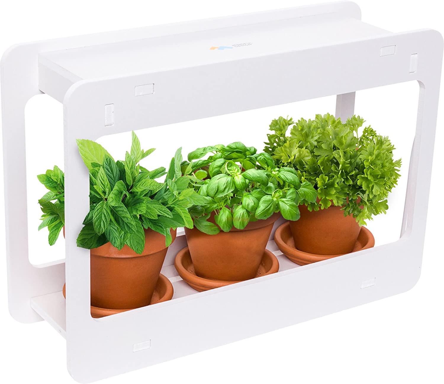 Mindful Design LED Indoor Herb Garden – at Home Mini Window Planter Kit for Herbs, Succulents, and Vegetables (White)