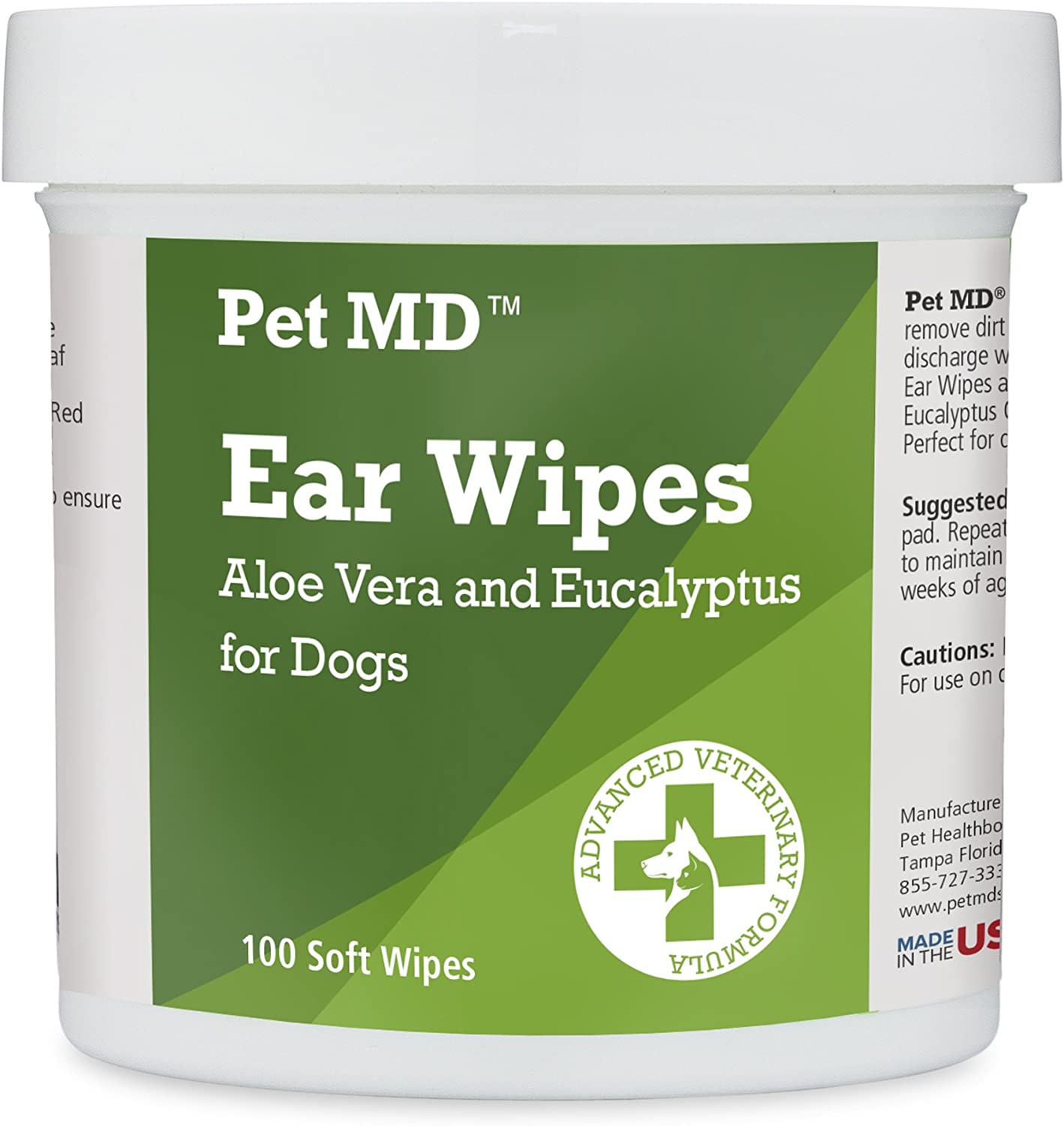 Pet MD – Dog Ear Cleaner Wipes – Otic Cleanser for Dogs to Stop Ear Itching, and Infections with Aloe and Eucalyptus – 100 Count