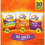 Pepperidge Farm Goldfish Crackers Big Smiles with Cheddar, Colors, and Pretzel Crackers, Snack Packs, 30 Count Variety Pack Box
