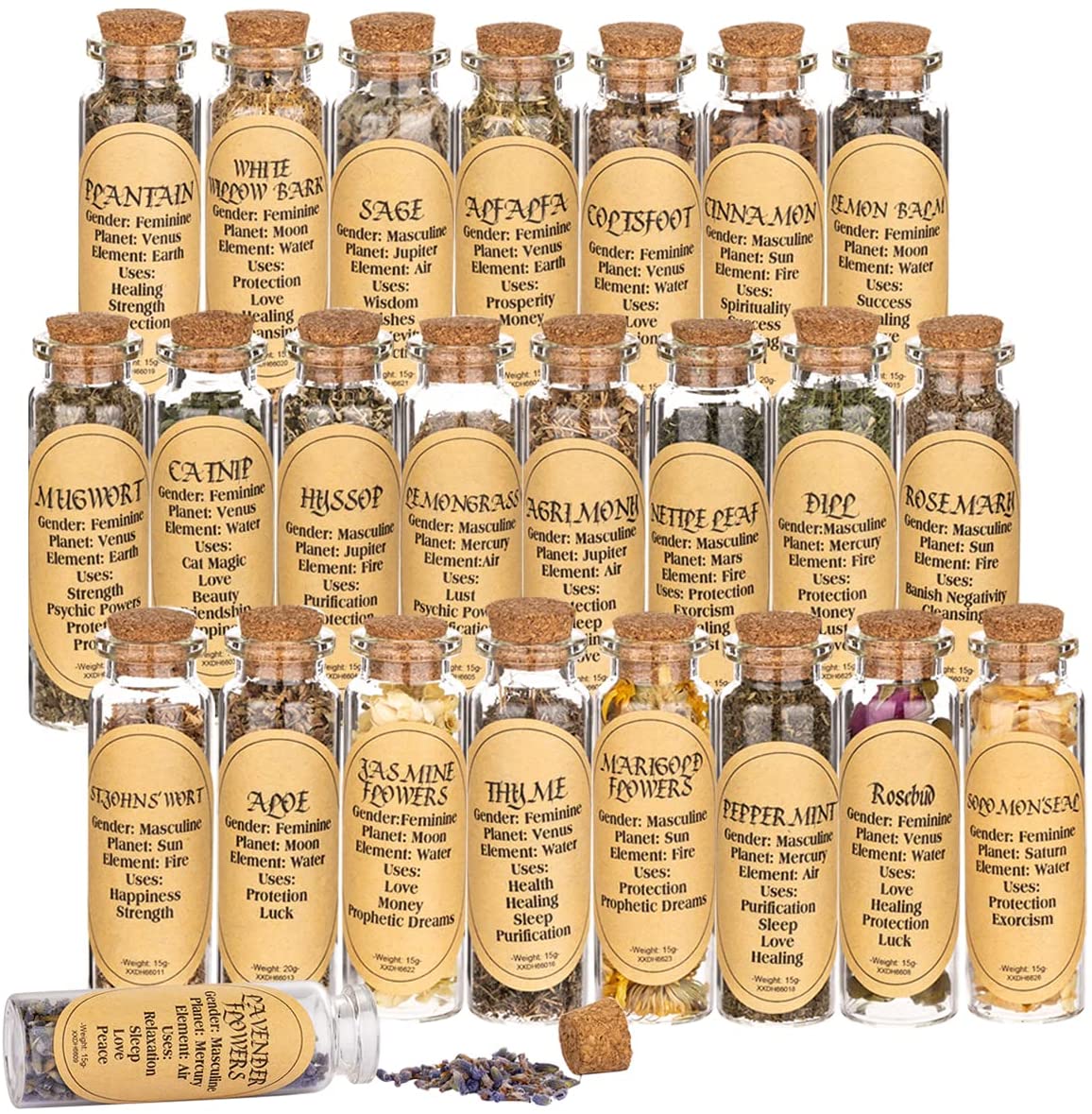 Witchcraft Supplies, 24 Bottles Herbs for Witchcraft, Dried Herbs for Witchcraft, Pagan, Rituals, Witch Spells, Wiccan Supplies and Tools