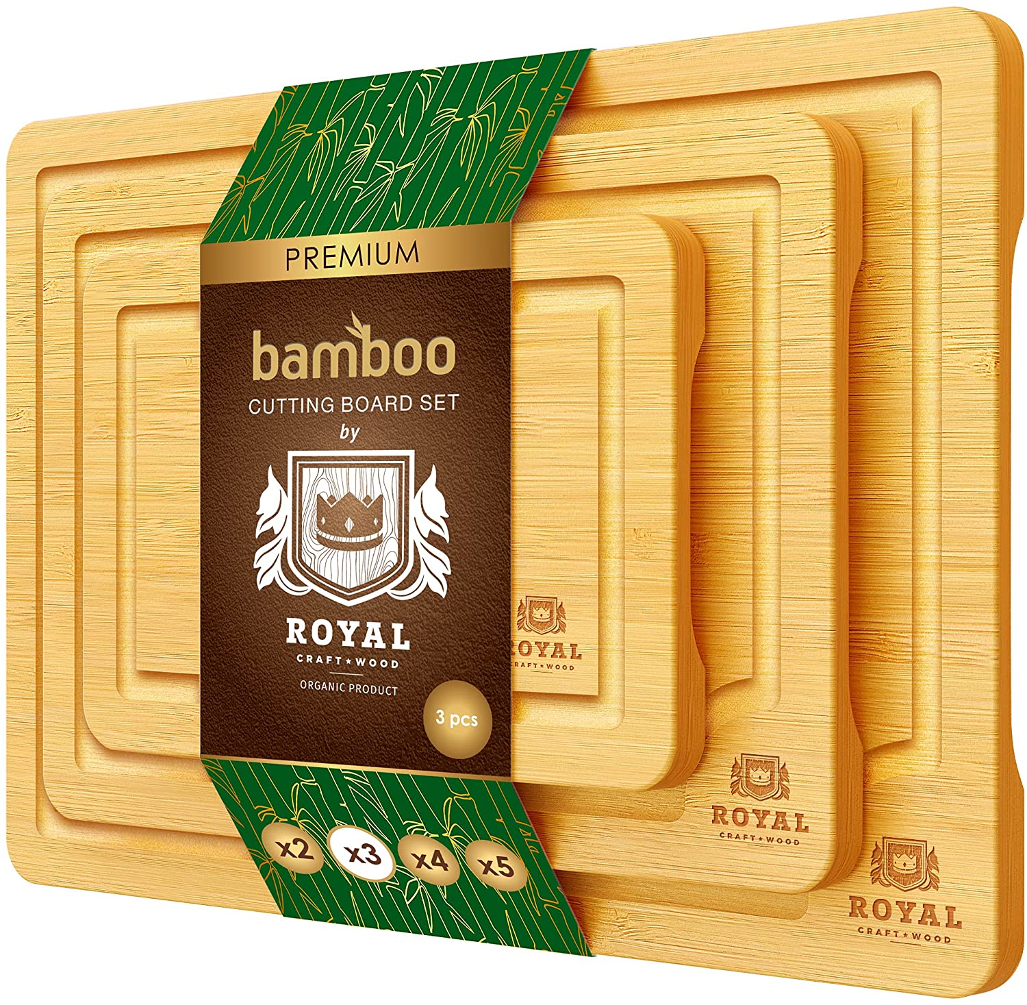 Bamboo Cutting Board Set with Juice Groove (3 Pieces) – Wood Cutting Boards for Kitchen, Wood Cutting Board Set, Kitchen Chopping Board for Meat (Butcher Block) Cheese and Vegetables
