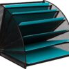 Mesh Office Organizer for Desk – Fan Shaped Desktop Organizer with 6 Compartments for Filing Paper, Bills, Letters. Desk File Organizer for Work, School, Office, Waiting Room, Classroom, and More